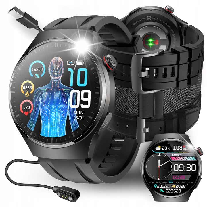 SMARTWATCH DO POMIAR GLUKOZY POLSKIE MENU ROZMOWY ZEGAREK MĘSKI + 3 PASKI