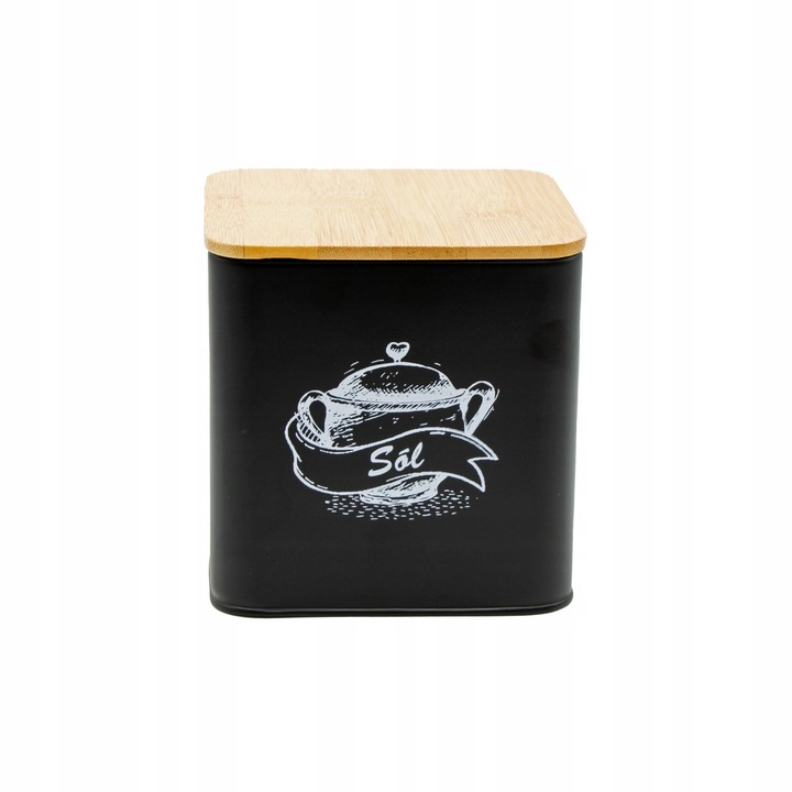 POJEMNIKI KOMPLET KAWA HERBATA CUKIER SÓL CZARNY METALOWY BAMBUS ZESTAW