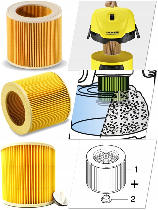 3x FILTR PUREY DO ODKURZACZA KARCHER WD2 WD3 KWD3 MV2 MV3 SE4 SE4001