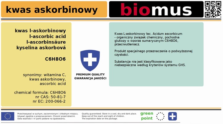 Witamina C Kwas L-askorbinowy 500g BIOMUS
