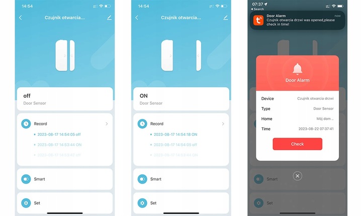Czujnik otwarcia drzwi i okna WIFI TUYA SMART CZARNY kontaktron na
