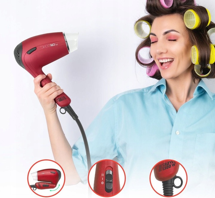 SUSZARKA DO WŁOSÓW MAŁA LEKKA SKŁADANA TURYSTYCZNA PODRÓŻNA 1300W JONIZACJA