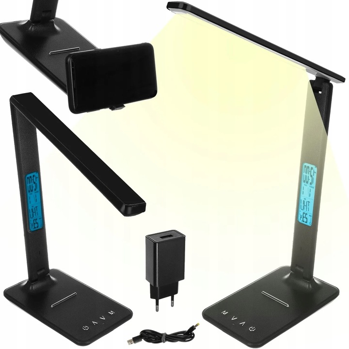 LAMPKA LED BIURKOWA SZKOLNA BIURKO WYŚWIETLACZ LCD ZEGAR DATA