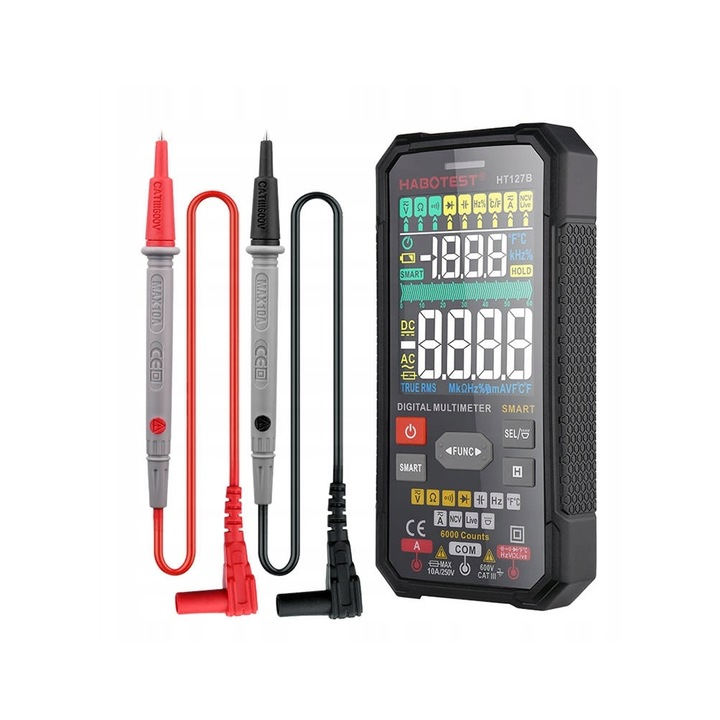 CYFROWY MULTIMETR UNIWERSALNY TRUE RMS NCV LATARKA LED + KABLE ETUI