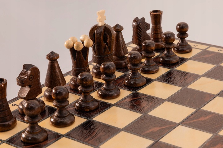 Szachy Królewskie intarsjowane druk brązowe/dąb-brzoza/ NOWOŚĆ/producent