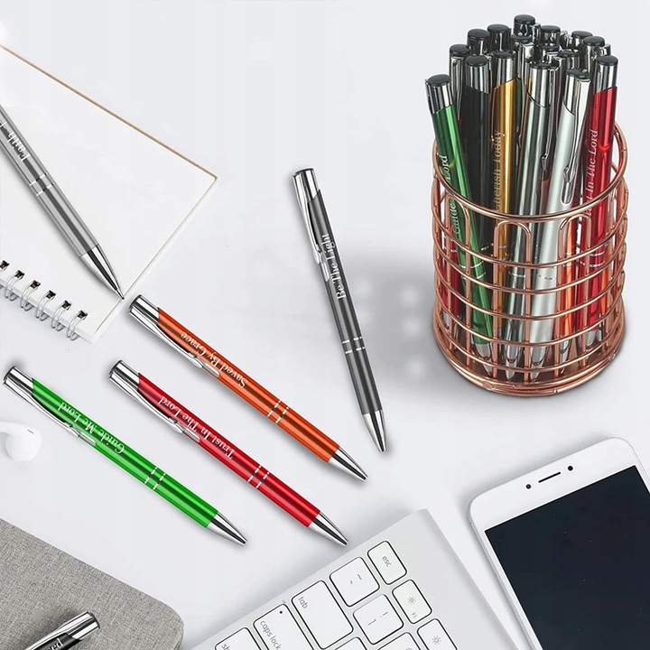 DŁUGOPISY REKLAMOWE Z GRAWEREM LOGO TWÓJ NAPIS CZARNY WKŁAD GRAWER 100 szt.