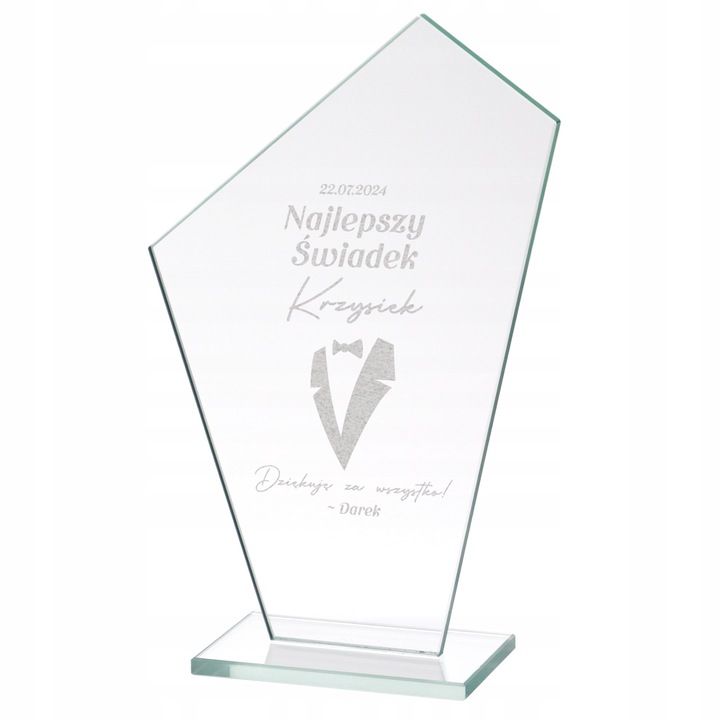 PODZIĘKOWANIA DLA ŚWIADKÓW STATUETKA SZKLANA GRAWER PREZENT DLA ŚWIADKA