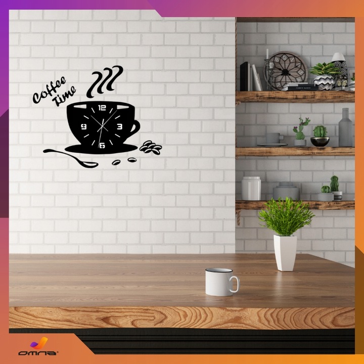 Zegar ścienny kuchenny filiżanka kawy do kuchni kawiarni czarny efekt 3D