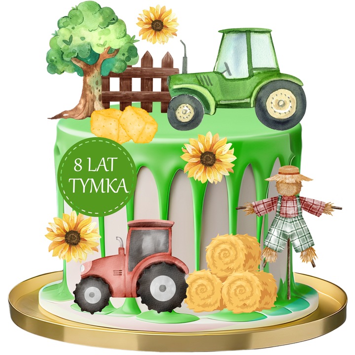 WYDRUK CUKROWY TRAKTOR CIĄGNIK CUKROWA DEKORACJA + TABLICZKA Z TEKSTEM