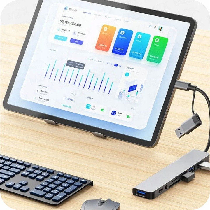 HUB ADAPTER UNIWERSALNY ROZDZIELACZ USB-C 8w1 CZYTNIK SD USB 3.0 AUDIO