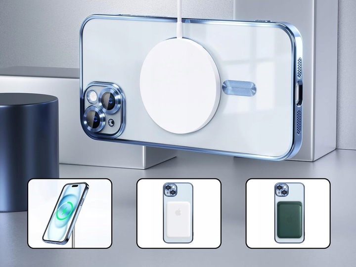 Etui CASE do iPhone 15 WZMACNIANE 360° do MagSafe SILIKONOWE + 2szt SZKŁO