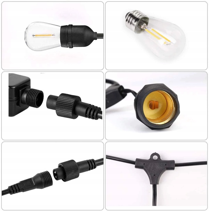 Girlanda Ogrodowa Świetlna 20m+41x Żarówka LED 1W Zewnętrzna Wodoszczelna