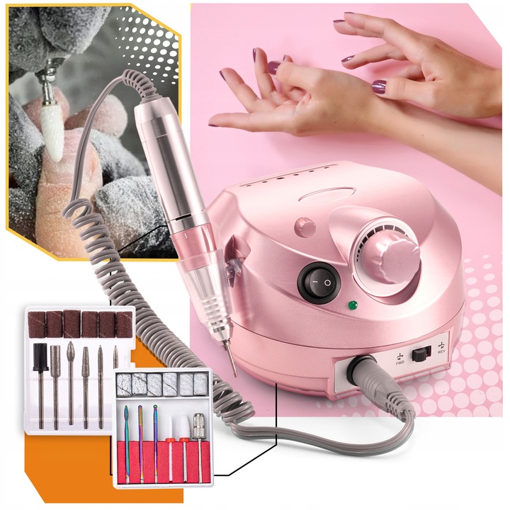 FREZARKA DO PAZNOKCI 65W MANICURE PEDICURE PROFESJONALNA MOCNA + FREZY