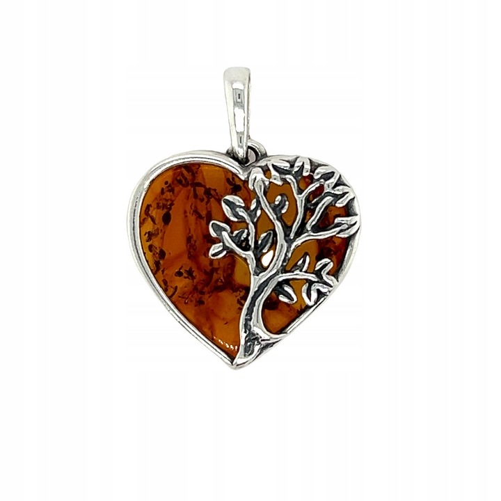 Wisiorek srebrny z bursztynem ZAWIESZKA ze srebra serce drzewo FILM