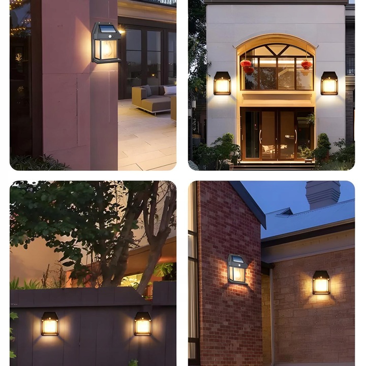 LAMPA ŚCIENNA SOLARNA ŻARÓWKA Kinkiet LED CZUJNIK RUCHU I ZMIERZCHU 600 lm