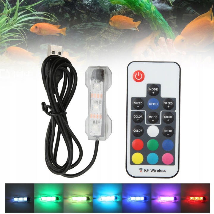 ŚWIETLÓWKA LED RGB OŚWIETLENIE AKWARIUM 6 CM Z PILOT