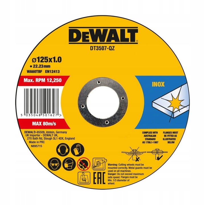 DEWALT TARCZA DO METALU INOX 125X1MM 10SZT DT3507