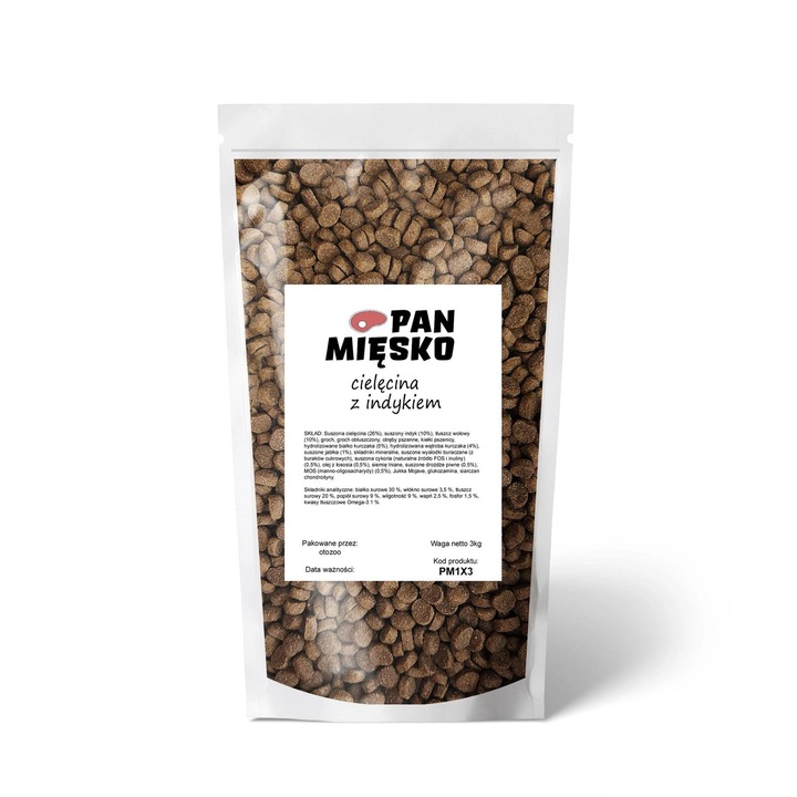 PAN MIĘSKO CIELĘCINA Z INDYKIEM KARMA DLA PSA 3KG LUZ KARMA NA WAGĘ