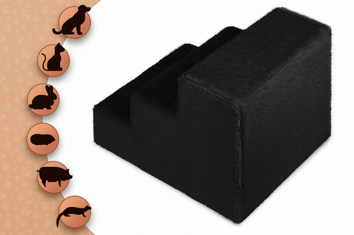 Schodki dla psa 3-stopnie tapicerowane czarne podest dla psa do kanapy