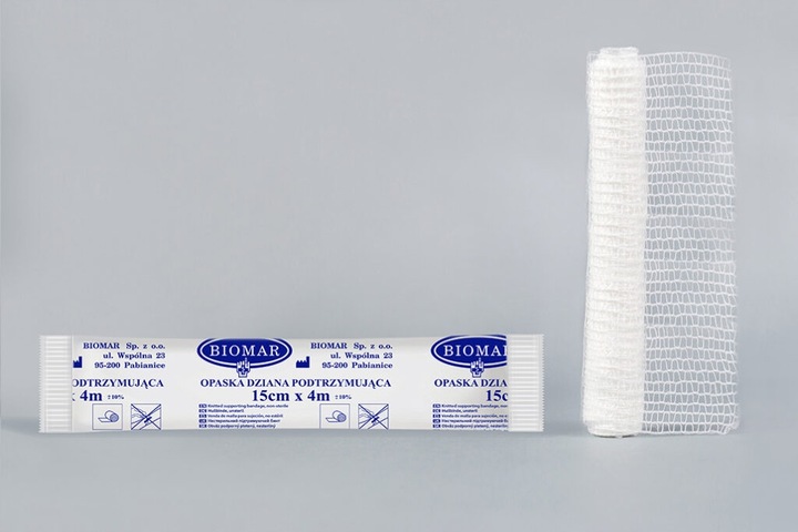 100x BANDAŻ DZIANY PODTRZYMUJĄCY OPASKA OPATRUNKOWA 15cm x 4m BIOMAR PE