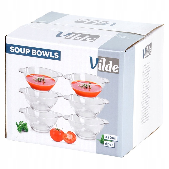 6x Miska BULIONÓWKA miseczka szklana obiadowa z uszami uchwytami 420 ml