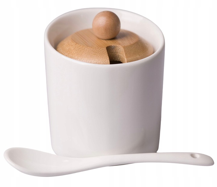 CUKIERNICA CUKIERNICZKA Z ŁYŻECZKĄ Z POKRYWKĄ BIAŁA POJEMNIK NA CUKIER