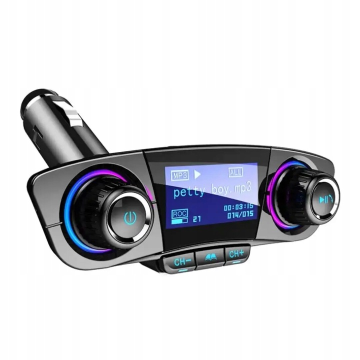 Transmiter FM Samochodowy Bluetooth 5.0 USB micro SD 8w1 AUX Ładowarka
