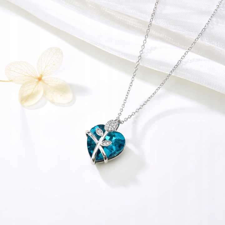 NASZYJNIK SREBRNY ŁAŃCUSZEK DAMSKI Z ZAWIESZKĄ SERCE RÓŻA SREBRO PRÓBA 925