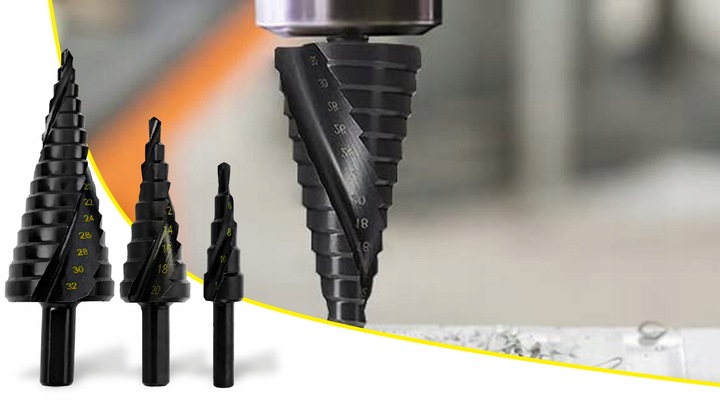 WIERTŁA STOŻKOWE STOPNIOWE DO METALU DREWNA PLASTIKU BLACH ZESTAW