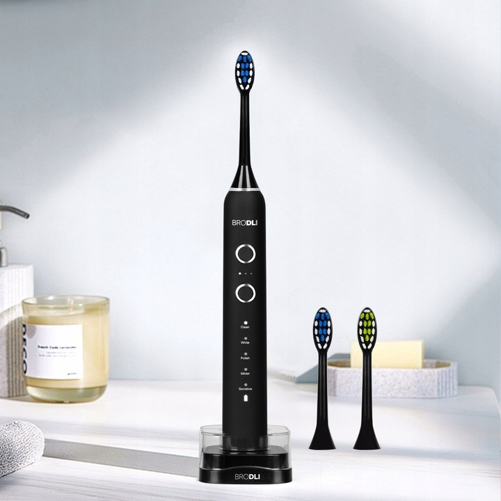 SZCZOTECZKA SONICZNA DO ZĘBÓW ELEKTRYCZNA CZARNA 10 KOŃCÓWEK INDUKCJA