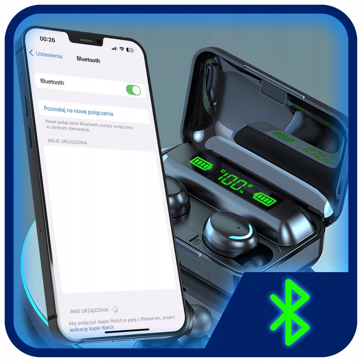 SŁUCHAWKI BEZPRZEWODOWE BLUETOOTH 5.1 F9 - PRO MODEL 2023 TWS + POWERBANK