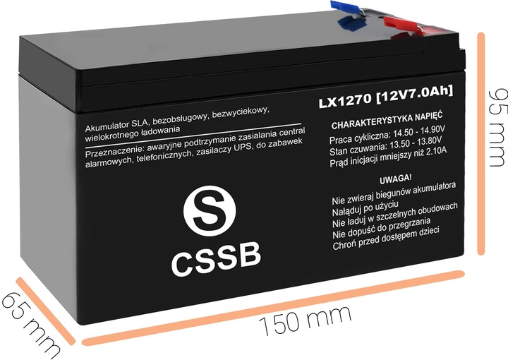 AKUMULATOR BEZOBSŁUGOWY AGM 12V 7Ah DO ZABAWKI AUTKA UPS ALARM KOSIARKI