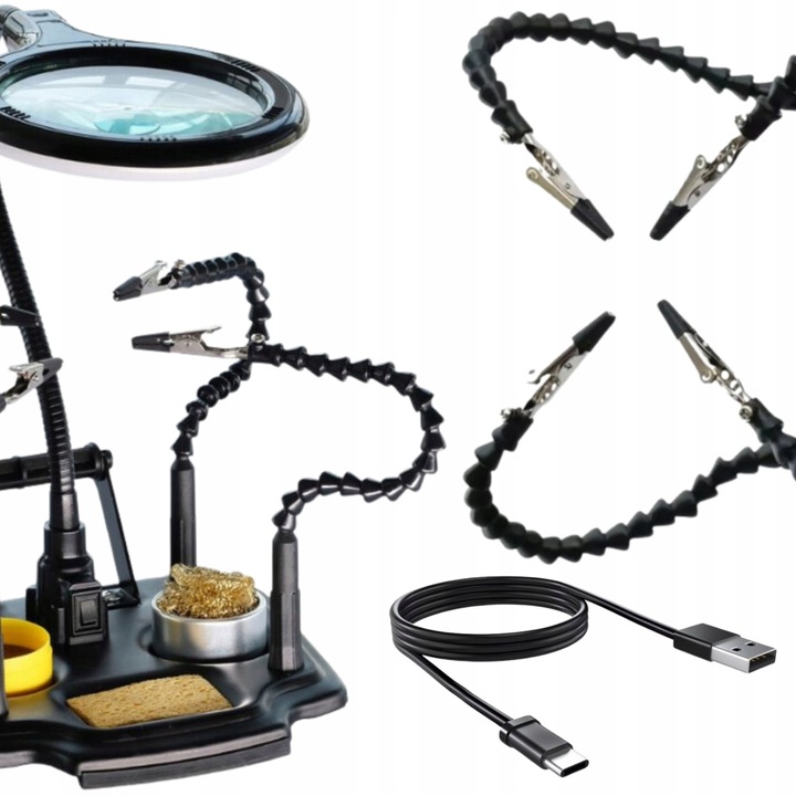 Uchwyt montażowy z lupą trzecia ręka typu pająk podświetlenie LED ZD-11M-3