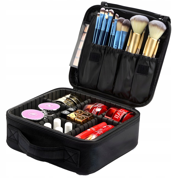 KOSMETYCZKA ORGANIZER KUFEREK NA KOSMETYKI DUŻA TORBA PODRÓŻNA CZARNA