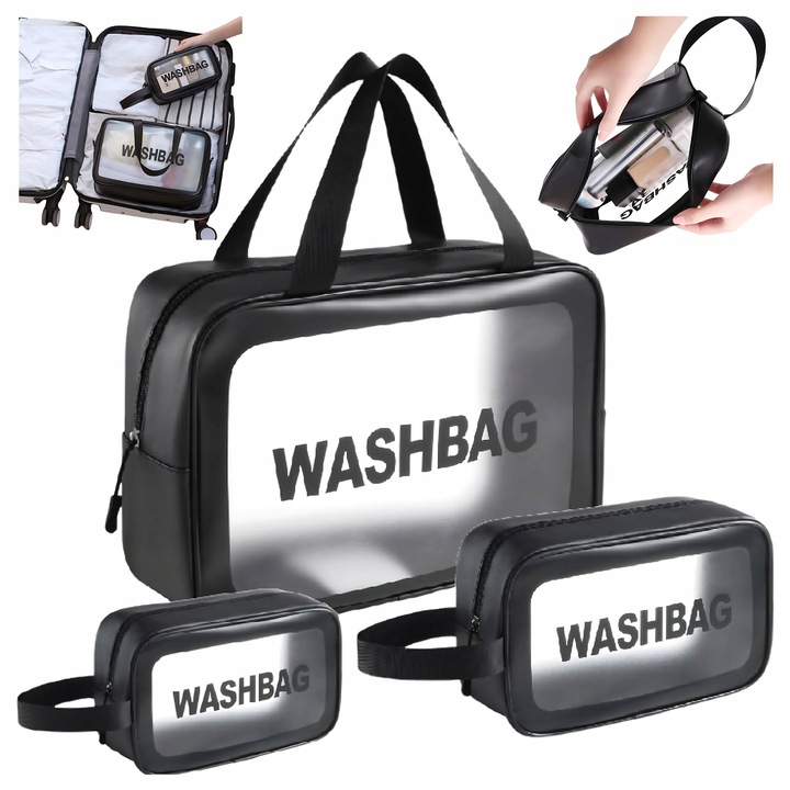 3w1 KOSMETYCZKA PRZEZROCZYSTA TRANSPARENTNA PODRÓŻNA ORGANIZER DO SAMOLOTU