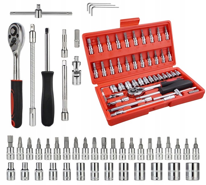 ZESTAW KLUCZY NARZĘDZI NASADOWYCH KLUCZE NASADOWE 46 Elementów TORX