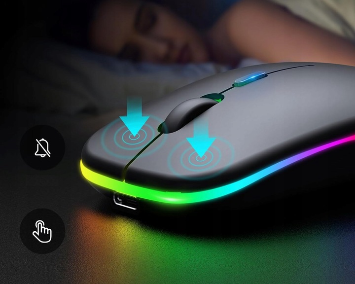 MYSZKA BEZPRZEWODOWA MYSZ OPTYCZNA SLIM LED CICHA BEZKLIKOWA 1600dpi