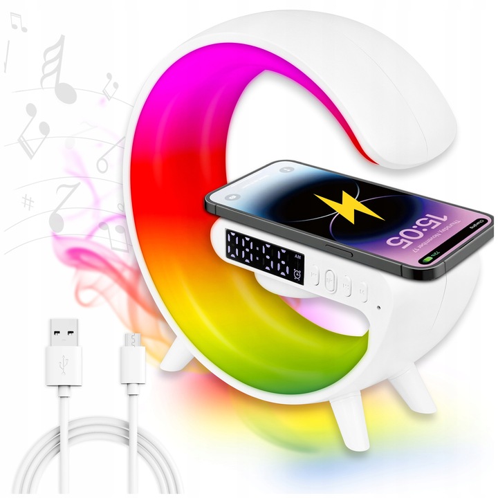LAMPKA BIURKOWA LED RGB GŁOŚNIK RADIO gamingowa ŁADOWARKA INDUKCYJNA