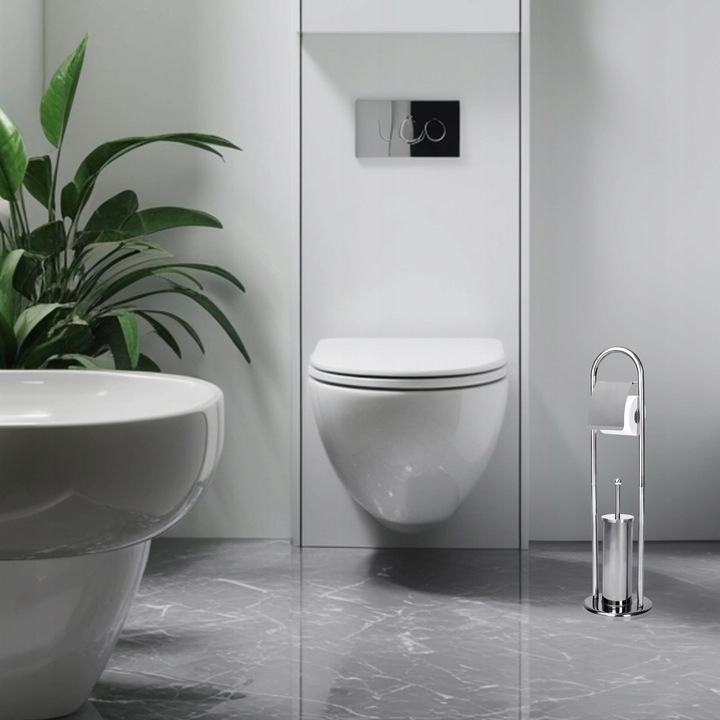 STOJAK UCHWYT NA PAPIER + SZCZOTKA DO WC ZESTAW STABILNY WYTRZYMAŁY MODNY