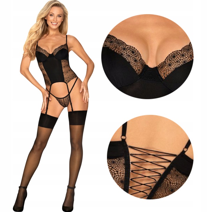 Obsessive Sharlotte Gorset sznurowany Stringi L/XL