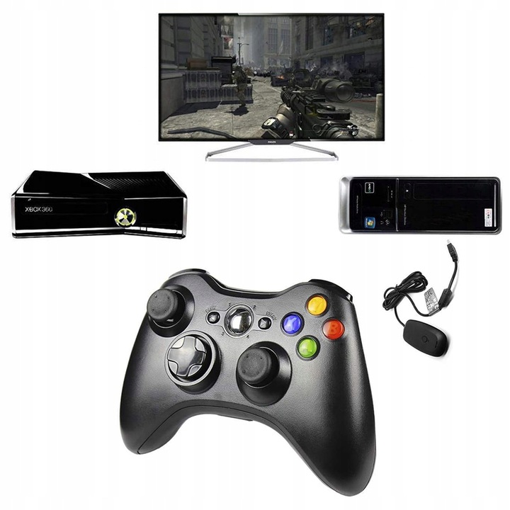 PAD do PC XBOX 360 BEZPRZEWODOWY KONTROLER + ODBIORNIK USB CZARNY