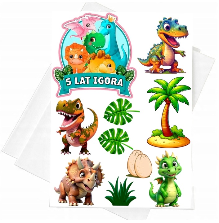 OPŁATEK NA TORT Z CUKRU WYDRUK DINOZAURY DINOZAUR DINO CUKROWA