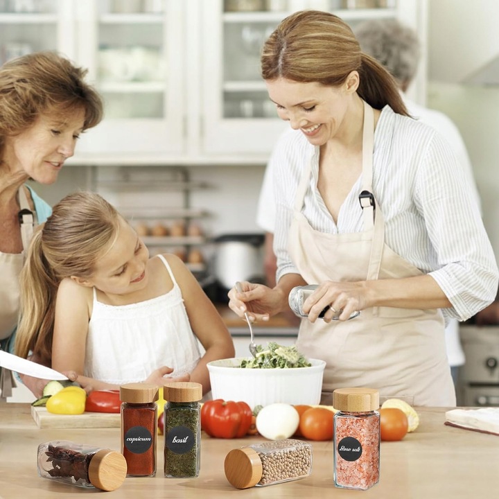 SZKLANE SŁOICZKI 120ml NA PRZYPRAWY POJEMNIKI PRZYPRAWNIKI BAMBUSOWE