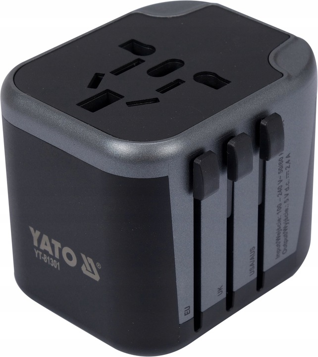 YATO ADAPTER PODRÓŻNY WTYCZKA PRZEJŚCIÓWKA Z ŁADOWARKĄ 2XUSB USA UK EU