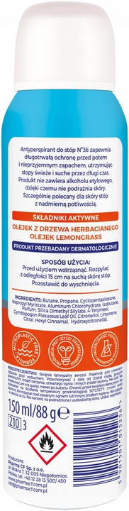 Spray antyperspirant do stóp antybakteryjny niwelujący zapach No36 x5