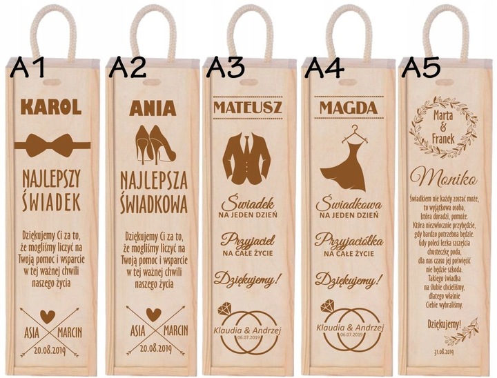 PODZIĘKOWANIA DLA RODZICÓW ŚWIADKÓW CHRZESTNYCH ŚLUB SKRZYNKA NA WINO