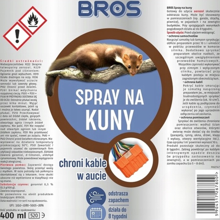 SPRAY Środek NA KUNY ODSTRASZACZ KUN Bros pakiet