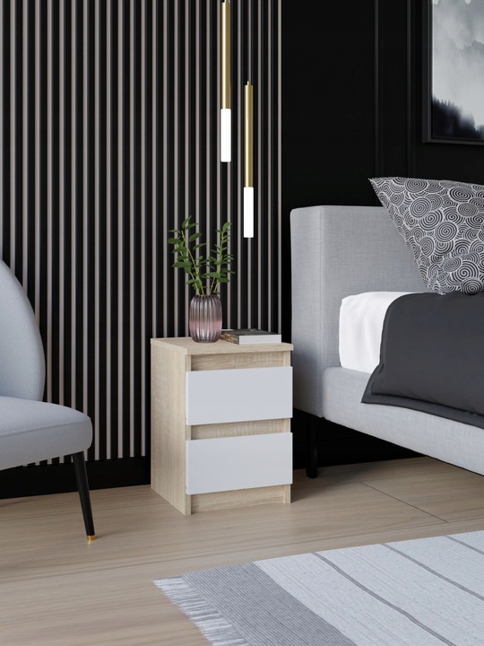 SZAFKA NOCNA SONOMA BIAŁA STOLIK NOCNY DWIE SZUFLADY 30cm SYPIALNIA