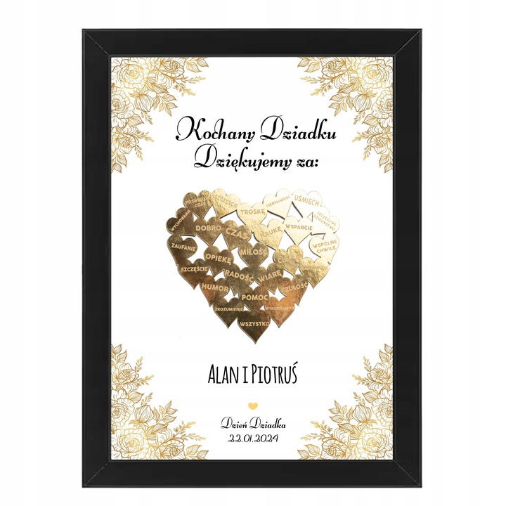 PODZIĘKOWANIE PREZENT DLA DZIADKÓW NA DZIEŃ BABCI I DZIADKA RAMKA SERCE 3D