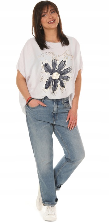 F667 Bluzka TUNIKA oversize, nadruk KWIAT